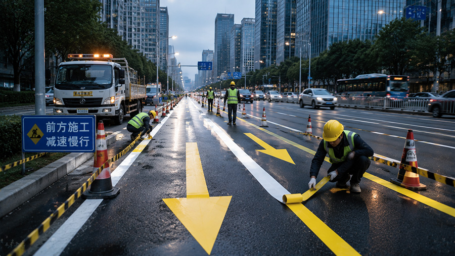 道路交通标线与临时改道解决方案